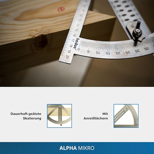 hedue® Alphawinkel Mikro - Kleiner Alpha Winkel für Zimmerer, Anreißwinkel & Präzisionswinkel in Einem, beliebtes Zimmermann Werkzeug & Anreissgerät
