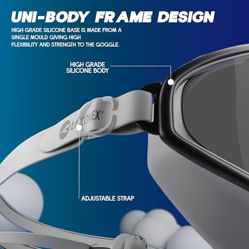 Image of KONEX Swimming Goggles | Kids | Big Frame | UV Lens | Anti-Fog | Grey