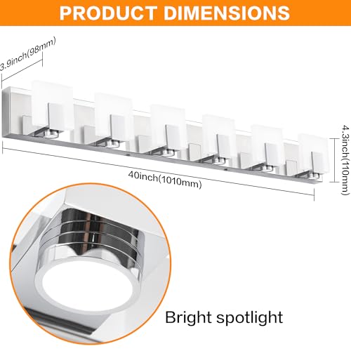 Image of SOLFART Vanity Lights Chrome Finish Modern Bathroom Light Dimmable Vanity Lighting Fixtures 6 Lights LED Light