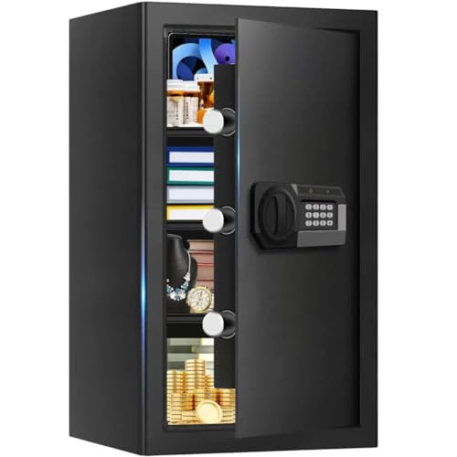 5.2 Cuft Large Home Safes Water and Fireproof, Digital Safes for Home Use Fire and Water Proof with Removable Shelves, Alarm System and Mute Function, Anti-Theft Fireproof Safe for Home Documents