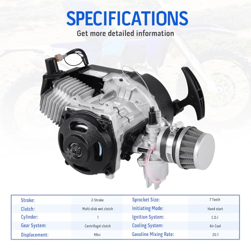 H-YEEU 49CC 2 Stroke Mini Moto Engine Carb Pullstart Vergaser Luftfilter Head Mini Motor für ATV Dirt Bike Quad Pocket Bike