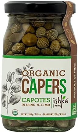 Ishka Farms Organic Capers Capotes in Brine - 200g, [9-11mm] Perfect Topping on Pizza, Pasta & Sandwiches, Use in Salads & Seafood Kair, Ker, Keir