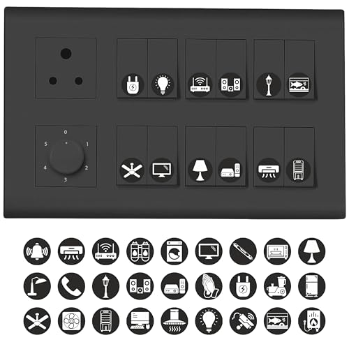 Image of 11 Strokes Black & White Switch Board Stickers for Home - 3 Sheets Black Switch Board Stickers, Electric Switchboard self Adhesive Stickers, Light Stickers, Bell Sticker Light Fan Sticker for Switch