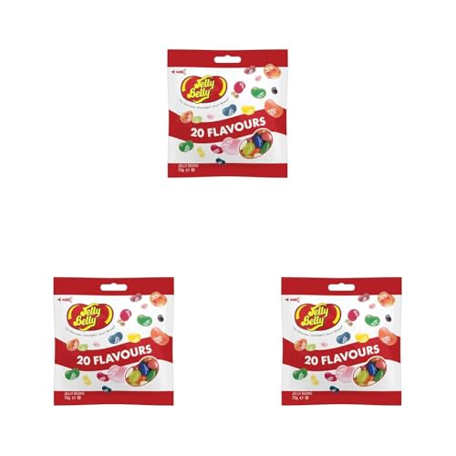 Jelly Belly Beans, grajeas con 20 sabores surtidos, Caramelos masticables en forma de judías - bolsa de 70 gramos (Paquete de 3)