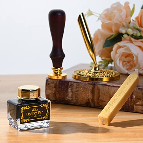 Joyeee Feather Quill Pen And Leather Notebook Set, With Glass Pen Ink, Fountain Pen Nib, Stamp Wax Sticks, Wedding Wax Seal Stamp, Pen Base, Red Blue Purple Green Small Replace Ink Refills For Writing #TOP3