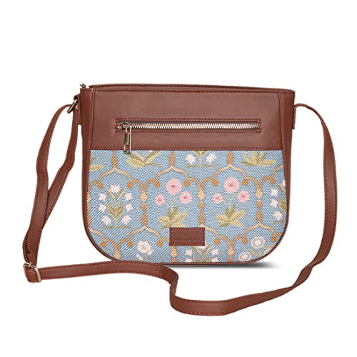 Image of Zouk Women's Handcrafted Powder Blue Jaipur Fresco U Shaped Sling Bag