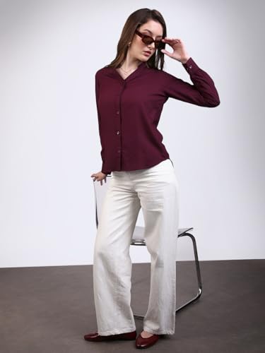 Image of Urbano Fashion Women's Modal Viscose Full Sleeve Regular Fit Casual Solid Shirt with Mandarin Collar
