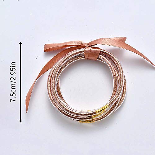 Mjartoria Glitter Jelly Bangles Bracelets Set Glitter Filled Jelly Silicone Bracelets For Women Girls (Rose Gold) #TOP2