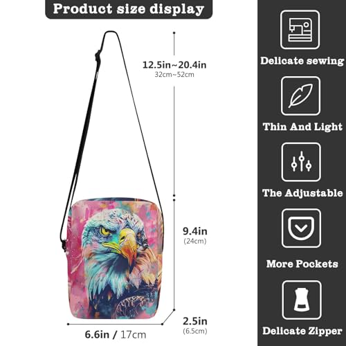 Crossbody Bag American Bald Eagle Pink Graffiti Messenger Bag for Women Men Purse Shoulder Bag Satchel Bag with Adjustable Strap 214B61023