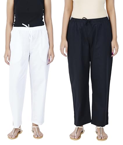 Image of Happy Bunny Parallel Pants for Women 100% Cotton Ankle Length Trousers Regular Fit with Elastic Drawstring Stylish & Pockets Casual Formal Wear for Office & Home