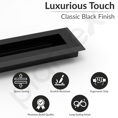Image of Plantex Sliding Door Handle /Concealed Handle for Sliding Door /96mm Concealed Handle for Wardrobe /Kitchen Cabinet - Pack of 4 (Black)