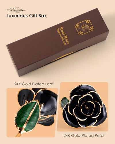 Image of 24K Gold Dipped Preserved Real Rose, Decorative Gift, Black