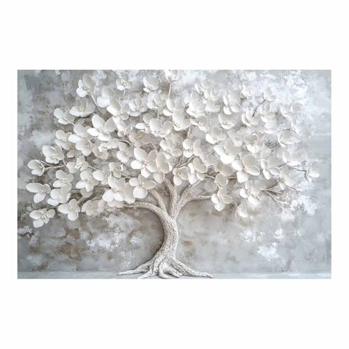 Impression sur toile Arbre de la vie ZAMAEIU tableau blanc sans cadre pour déco murale 80x120cm