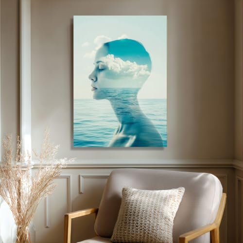 Affiches abstraites profil de femme mer tranquille TONGYINLI 70x100cm - 3