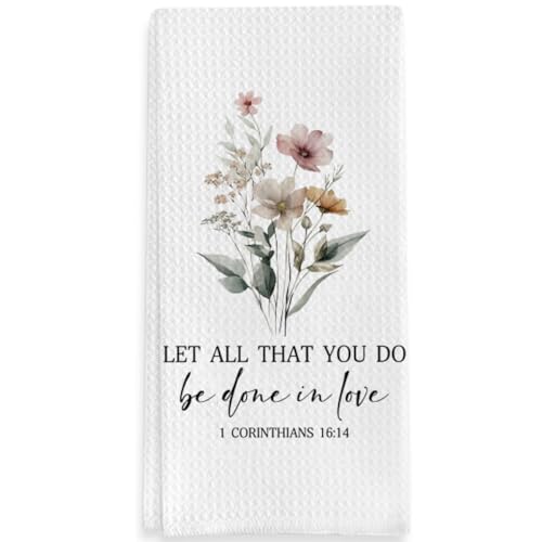 FDLLUS Christian Religious Gifts Kitchen Towels, Bible Verse Decorative Towels for Bar Kitchen, Let All that You Do