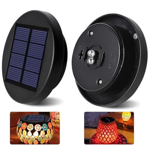 2er Solarleuchten Ersatzteile Top 6cm - Wasserdicht Garten Solarlampen Ersatz mit 2 LED (RGB Farbwechsel/Warm), 800mAh Solarbatteriekasten mit hocheffizienten Solarpanels für Außen Solarlampen, Garten