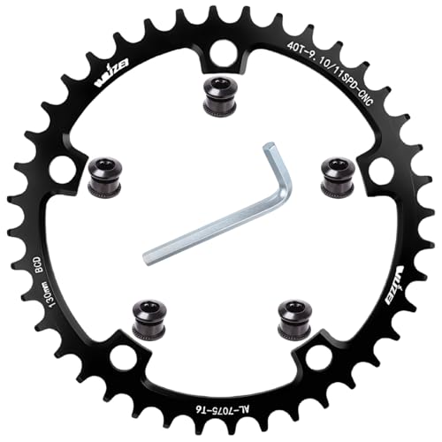 goucrro 110/130 BCD Chainring 36/38/40/42/44/46/48/50/52/54/56/58/60T Round Narrow Wide Bicycle Chainring with 5 Screws for Road Bike Folding Bicycle(Black,130BCD-40T)