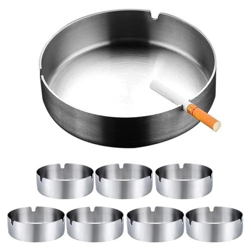 XOPOZON Lot de 8 Cendrier à Cigarettes Rond en Inox pour la Maison, 8cm Cendrier en Acier Inoxydable Épaissi et Résistant au Vent pour Bar, Restaurant, Chambre à Coucher