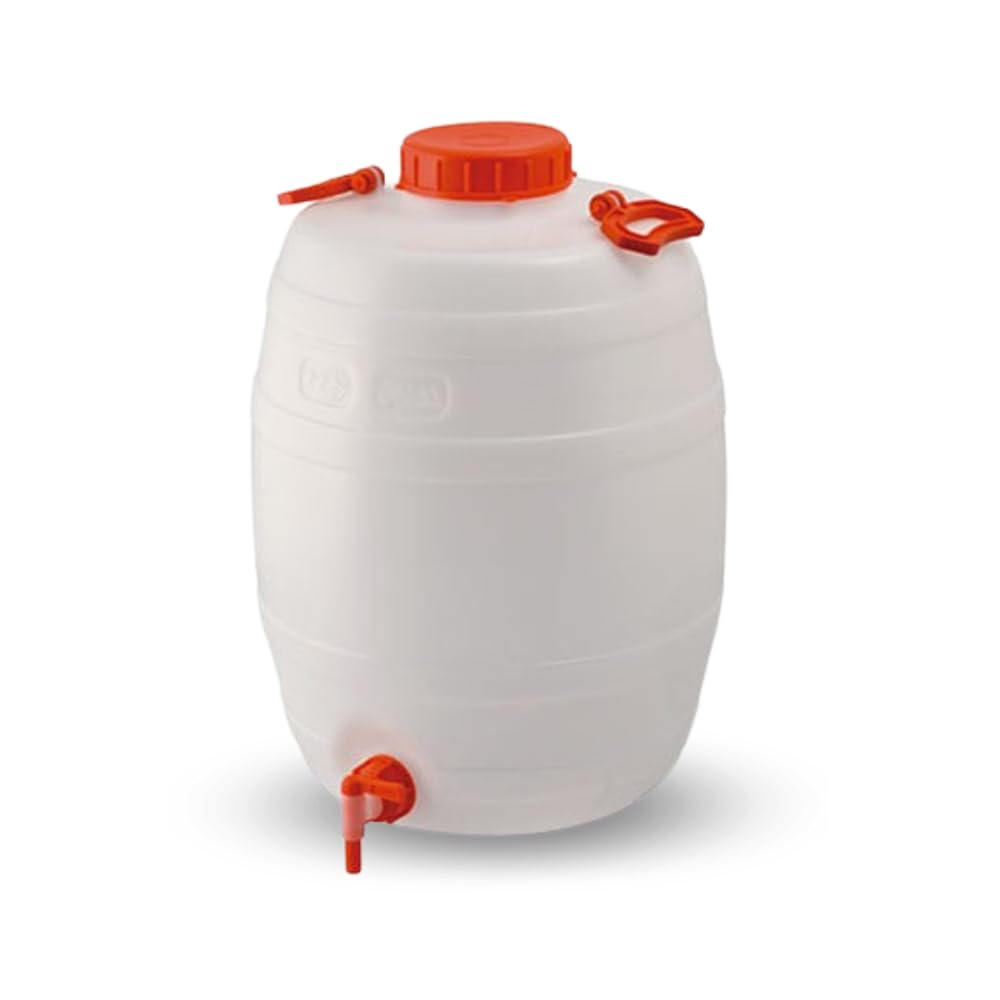 Paluplus Fustino Botticella con Rubinetto, Misura 39x56 cm e Capacità 50 Litri, Contenitore in Plastica con Maniglia in Acciaio per il Trasporto di liquidi -050F2,6