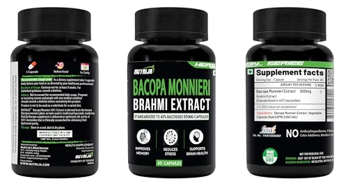 Image of NutriJa Brahmi - Bacopa Monnieri Extract 500mg Capsules with 40% Bacosides | 60 Veg Capsules