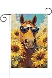HILILIAN Horse Garden Flag Hello Spring Summer 12x18 Inch Double Sided Vertical, Linen Small Sunflower Floral Welcome Garden Yard House Flags Outside Outdoor House Spring Decoration(5143)