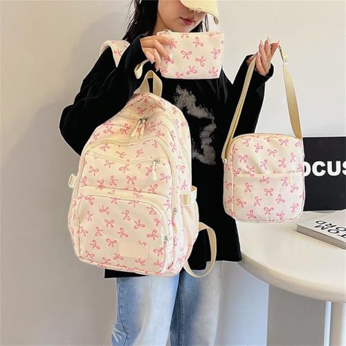 Bow Backpack 3Pcs Set for Girls, Cute Kawaii Backpacks Set Large Capacity, for Women Fashion Travel Daypack(White blue)2