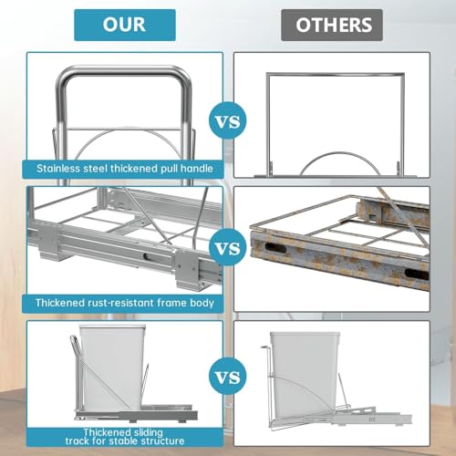 Pull-Out-Trash-Can-Under-Cabinet-w-Soft-Close-Stainless-Handle-Chrome-Heavy-Duty-Under-Sink-Pull-Out-Kit-Adjustable-Tail-Groove-For-7-13-Gal-Can-Requires-13W-x-18D-Cabinets-Bin-Not-Included