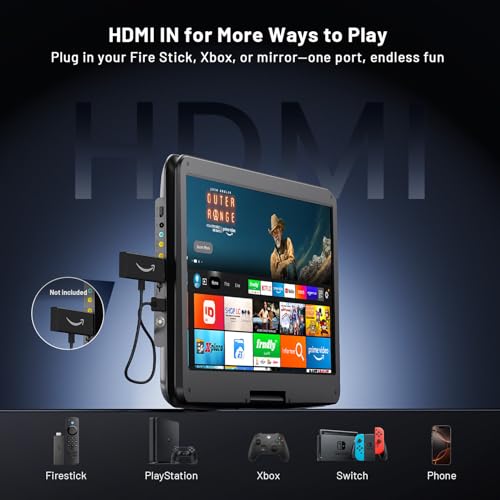 Image of POFOTO 17.5 inch Portable TV /DVD Player with 15.6 inch HD Swivel Screen, Built-in ATSC Tuner & FM, Rechargeable Battery, Supports HDMI in /USB /Micro SD /AV Out, Multi-Disc Formats, Black