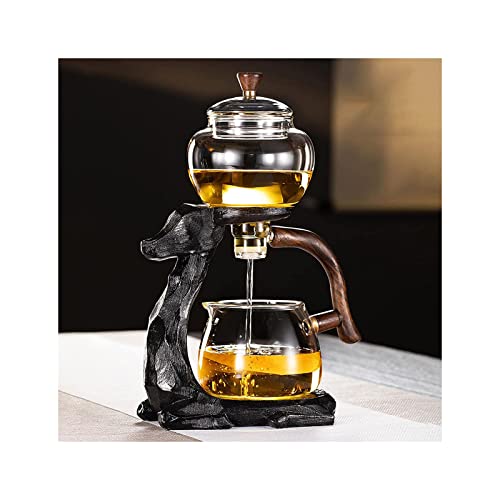 YUDIZWS Semi Automatica Vetro Teiera con Infusore,Cinese Set di Tè Kungfu Pentola a Goccia con Base Tè Tazza Infuser per Tè Fare la Casa in Bicchiere,Deer tea maker