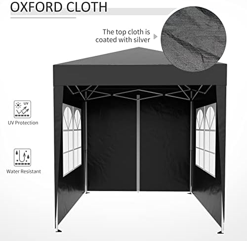 Outsunny 2m x 2m Garden Pop Up Gazebo Marquee Party Tent Wedding Awning Canopy New With free Carrying Case Black + Removable 2 Walls 2 Windows