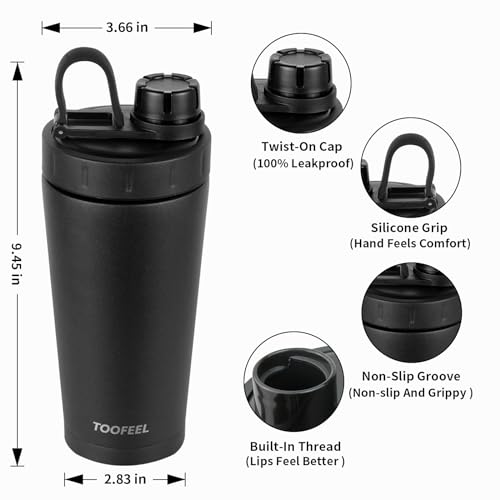 Image of TOOFEEL Stainless Steel Shaker Bottle - 20 oz Double Walled Insulated Shaker Cup, Keeps Cold /Hot, For Protein Mixes & Gym Workout