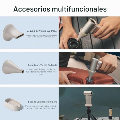 Miniatura 5 de Jisulife Ventilador Turbo De Mano Con Función De Plumero De Aire, Ventilador De Chorro Portátil Con 1-100 Velocidades, Recargable Usb Para Limpieza De Teclado Campamento Al Aire Libre-Beige Metálico