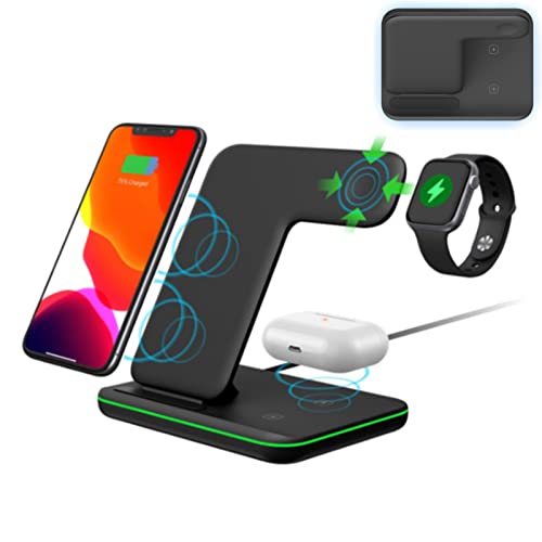 Kabelloses Ladegerät, 3 in 1 kabellose Ladestation, schneller kabelloser Ladeständer für iPhone14/13/12/11/Pro/Max/XS/XR/X/8/Plus, Apple Watch 7/6/5/4/3/2/SE, AirPods2/Pro (Schwarz) ) Cover