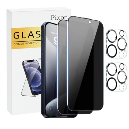 Pixor 2 Pack Privacy Screen Protector and 2 Pack Camera Lens Protector for iPhone 16 ProMax (6.9-inch). 4K HD Screen Protector and Case Friendly Camera Lens Protector by Pixor - Used condition - US$6.86