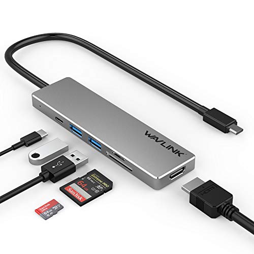WAVLINK USB C Hub Multiport Adapter,Portable Aluminum Dongle with 4K HDMI Display,100W Power Delivery,2 USB 3.0 Ports, SD/Micro SD Card Reader Compatible for MacBook Pro, XPS More Type C Devices