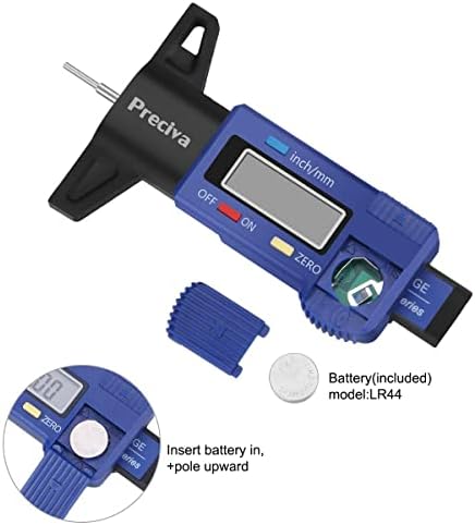 Tyre Tread Depth Gauge, Preciva 0-25.4mm/Inch Digital Tyre Tread Depth Checker, Tire Tread Depth Gauge UK, Portable Tyre Depth Measuring Tool with LCD Screen for Cars, Trucks, Motos