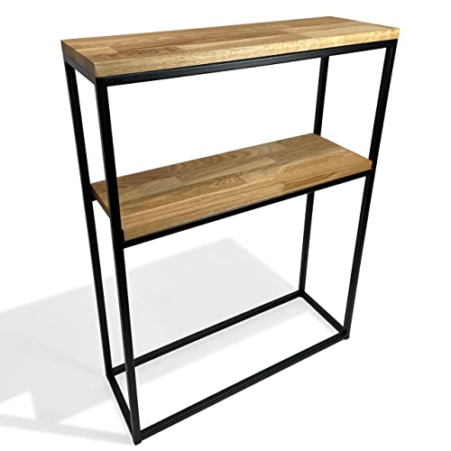 FLEXISTYLE Konsolentisch schwarz Metall Holz Eiche Industrial LOFT Design (60x80x20 Zwei Regale)