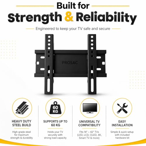 Image of PROSAC Heavy Duty TV Wall Mount Bracket for 32-55 Inches LED /HD /Smart TV'S, Universal Fixed TV Wall Mount Stand(18 Inch) Pack of 1