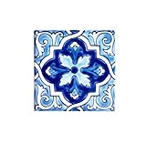 DŸARI Set of 9 Decorative Ceramic Tiles – Hand Painted Indoor & Outdoor Floor – Spanish Artisan Tile Top Kitchen – Mediterranean Decorative Tiles 4” × 4” – Durable Colorful Floor – 140 g (Blue 8)
