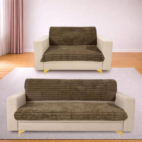 Image of Homerz Premium Rabbit Fur Sofa Cover with Anti-Skid Backing, Soft Plush Fabric Sofa Protector for Living Room Furniture (Coffee, 5 (3+2) Seater, Seat Cover with Backrest)