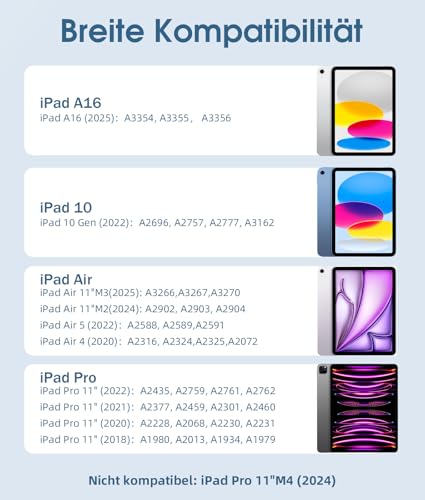 Vobafe Hülle mit Tastatur für iPad A16 11 Generation 2025/10 Gen 2022 10,9" – Ansicht 2
