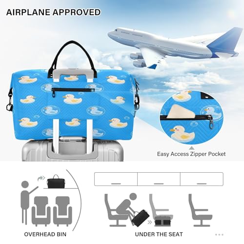 Travel Duffle Bag Weekender Bags Overnight Bag with Toiletry Bag Gym Duffel Bag Bubbles Blue Duck for Travel Business Trips Sport 5