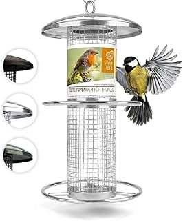 10" bird feeder silver - 5 year guarantee - peanut feeder, stainless steel bird feeding station, bird feeders station, nut feeder, peanuts, hanging feeder