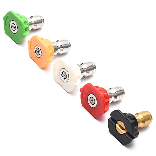 ANJIESENG Universal Pressure Washer Nozzles, 1/4-Inch Quick Connect, Hot?85°?- or Cold-Water Use, power washer tips Set of 5 pcs (4.5 Orifice)