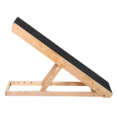 PawHut Elevated Pet Ramp for Dogs and Cats, Foldable and Height Adjustable with Non-Slip Finish, Pine 35.5" L x 16" W x 24" H, Black