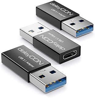 deleyCON Adapter USB C do USB [3 Sztuki] Gniazdo C do Wtyku A USB 3.1-Adapter 5 Gbit/s - do PC Komputera Laptopa Notebooka Aluminium Czarny