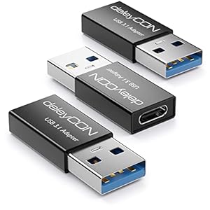 deleyCON USB C Adapter 3.0 (3 Stück) 5Gbit/s C auf A, für Ladekabel Datenkabel Ladegerät Powerbank, für iPhone 17 16 15, iPad, AirPods, Watch, Galaxy S26/S25/S24, PC, Tablet, Notebook - Schwarz