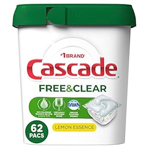 Cascade Free & Clear ActionPacs, Dishwasher Detergent, Lemon Essence, Dishwasher Soap, Dishwasher Pods, 62 Count