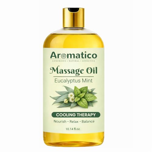 Image of AROMATICO Eucalyptus Mint Massage Oil - Eucalyptus Massage Oil with Peppermint, Almond & Jojoba for Muscle Relaxing, Stress Relief & Skin Nourishment | 300ml