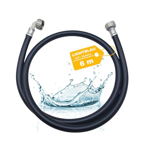 LICHTBLAU Manguera de entrada de agua caliente 90° grados I 6 m I 3/4 pulgadas lavadora lavavajillas I 2996 I manguera de agua caliente con rosca de metal I incluye junta